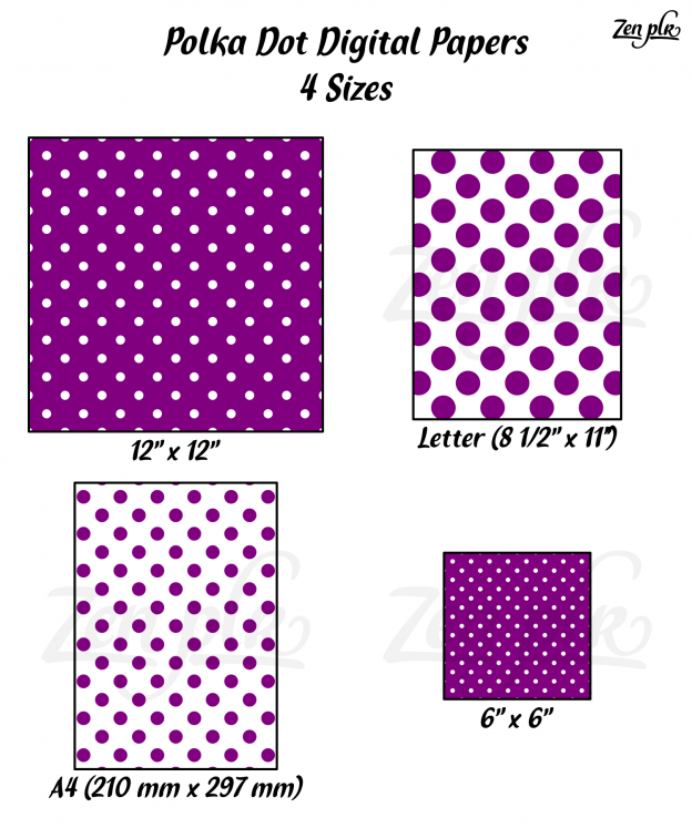 Zen PLR Polka Dots Digital Papers Purple 4 Sizes