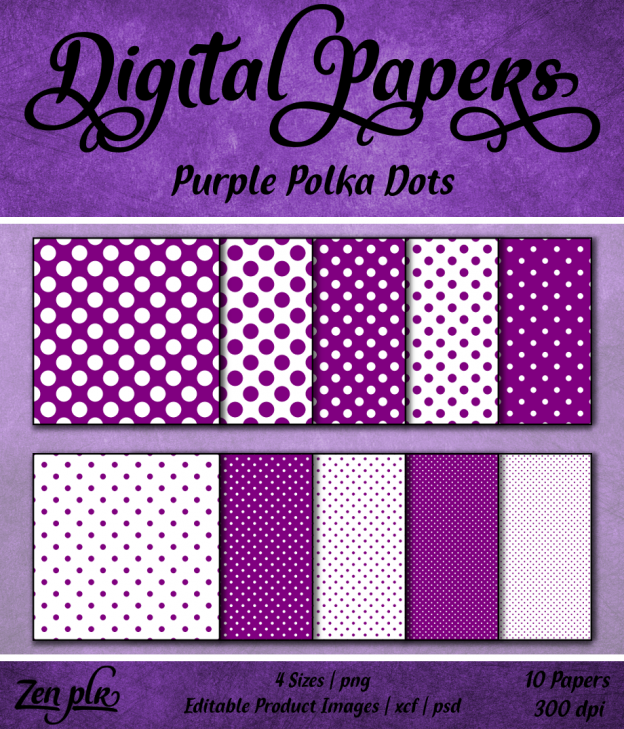 Zen PLR Polka Dots Digital Papers Purple Front Cover
