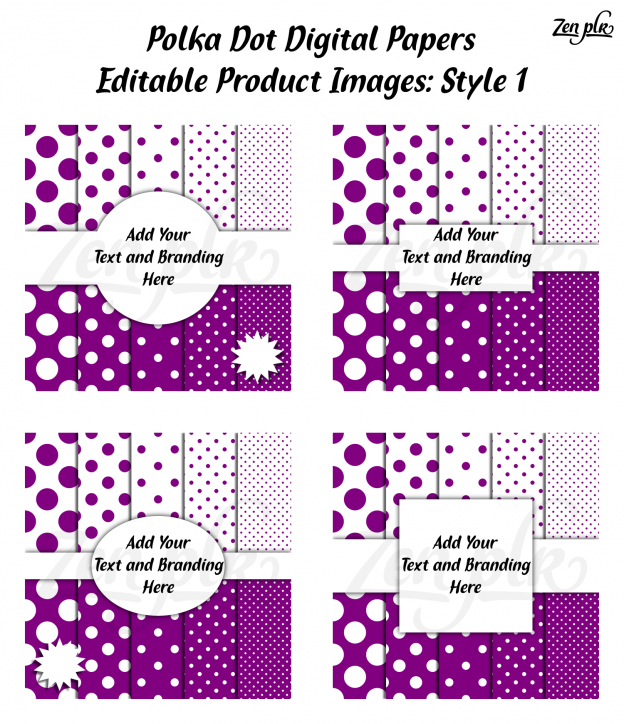 Zen PLR Polka Dots Digital Papers Purple Product Image Style 01 Examples
