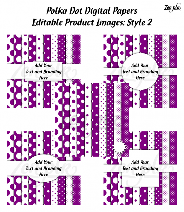 Zen PLR Polka Dots Digital Papers Purple Product Image Style 02 Examples