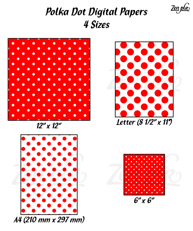 Zen PLR Polka Dots Digital Papers Red 4 Sizes