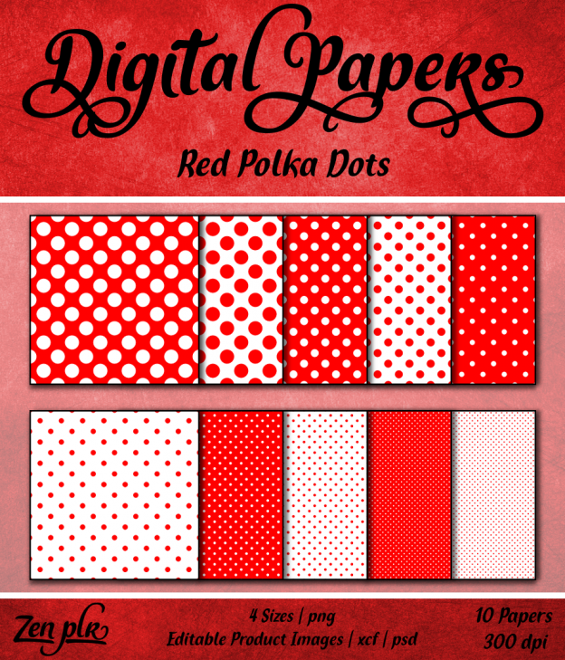 Zen PLR Polka Dots Digital Papers Red Front Cover