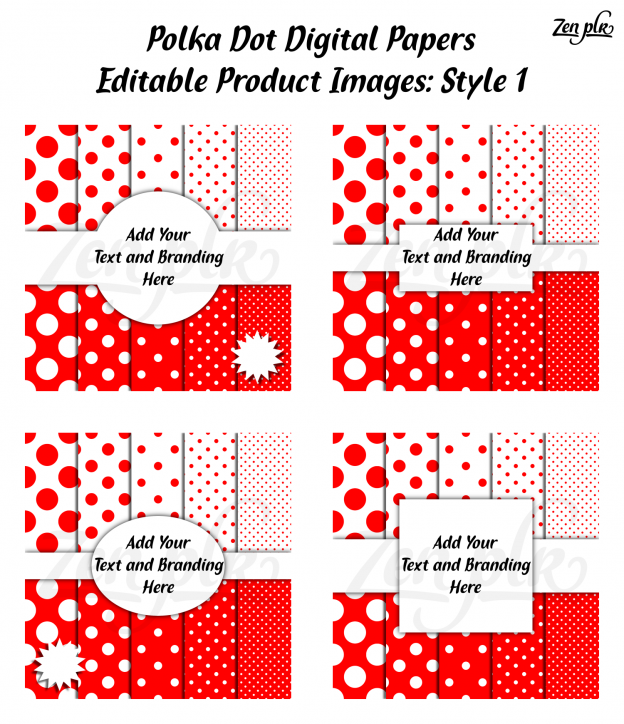 Zen PLR Polka Dots Digital Papers Red Product Image Style 01 Examples
