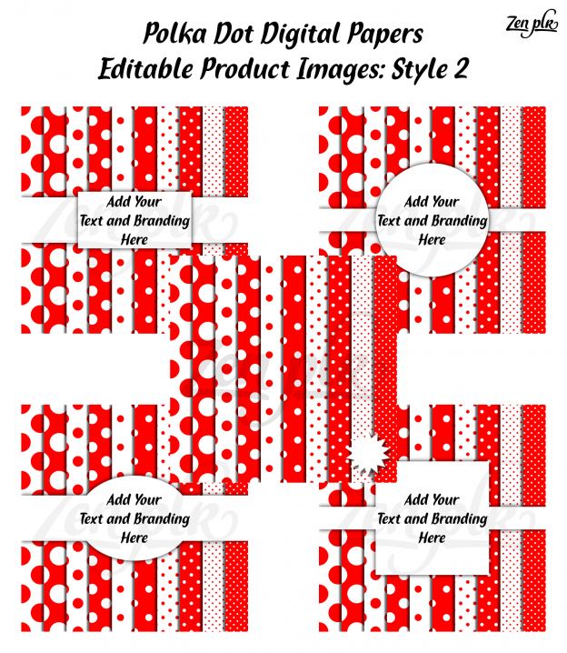 Zen PLR Polka Dots Digital Papers Red Product Image Style 02 Examples