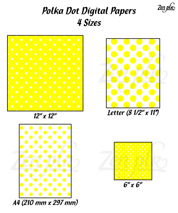 Zen PLR Polka Dots Digital Papers Yellow 4 Sizes
