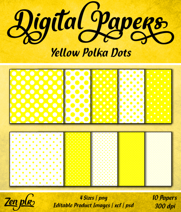 Zen PLR Polka Dots Digital Papers Yellow Front Cover