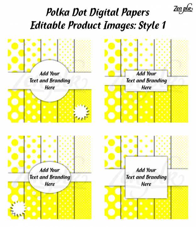 Zen PLR Polka Dots Digital Papers Yellow Product Image Style 01 Examples