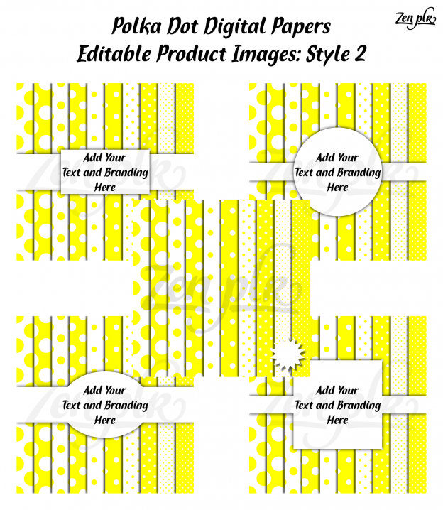 Zen PLR Polka Dots Digital Papers Yellow Product Image Style 02 Examples
