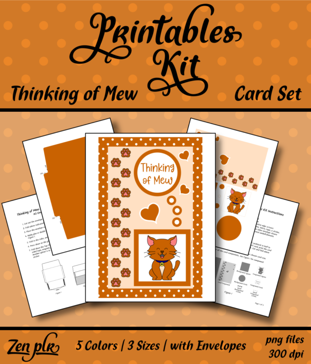 Zen PLR Printables Kit Thinking of Mew Cards Front Cover