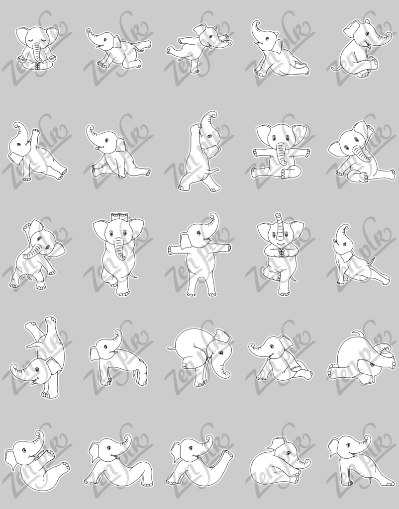 Yoga Elephants Stickers Pack Zen PLR