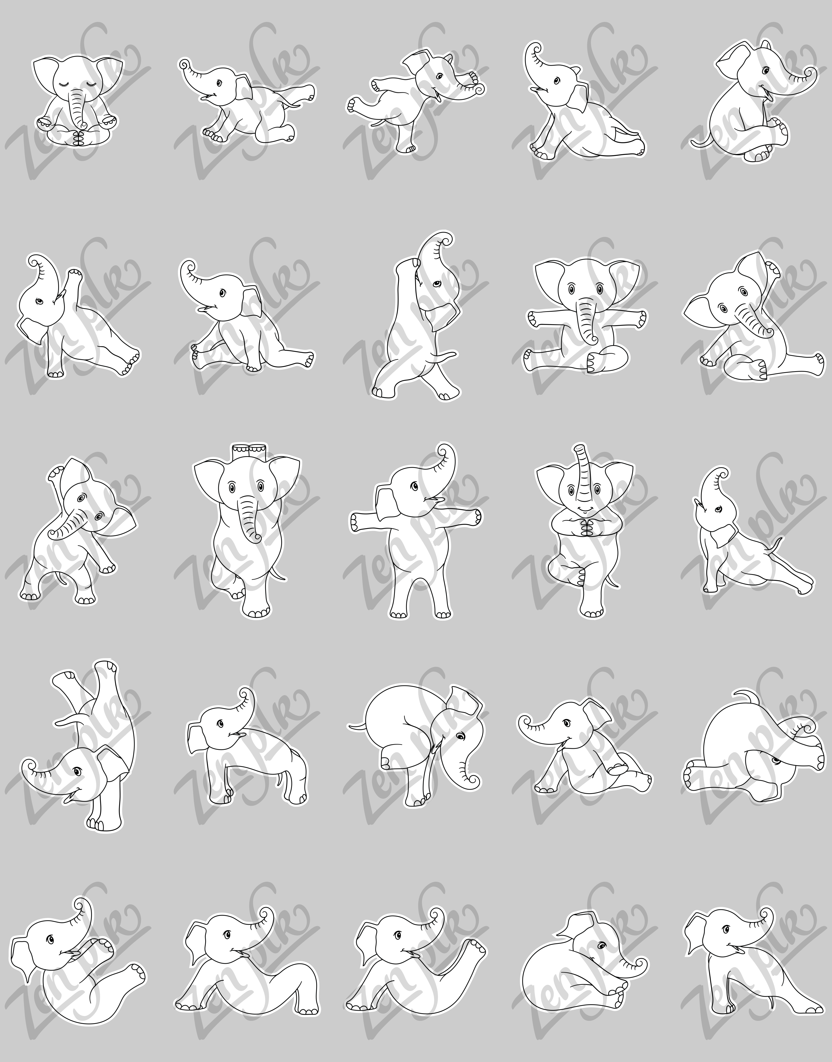 Zen PLR Stickers Yoga Elephants Lineart All