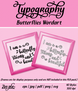 Zen PLR Typography Butterflies Wordart Front Cover