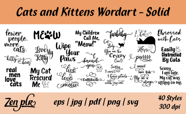 Zen PLR Typography Cats and Kittens Wordart Solid