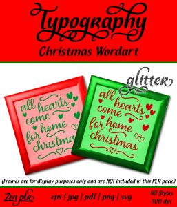 Zen PLR Typography Christmas Wordart Glitter Front Cover