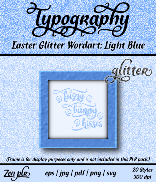 Zen PLR Typography Easter Glitter Wordart Light Blue Front Cover