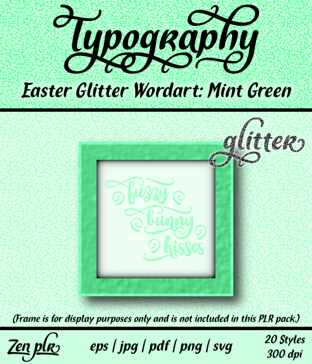 Zen PLR Typography Easter Glitter Wordart Mint Green Front Cover