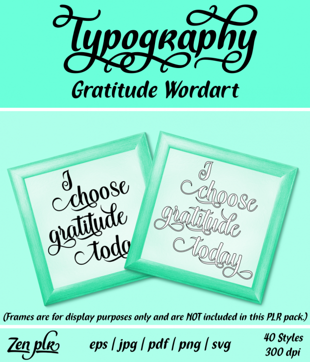 Zen PLR Typography Gratitude Wordart Front Cover
