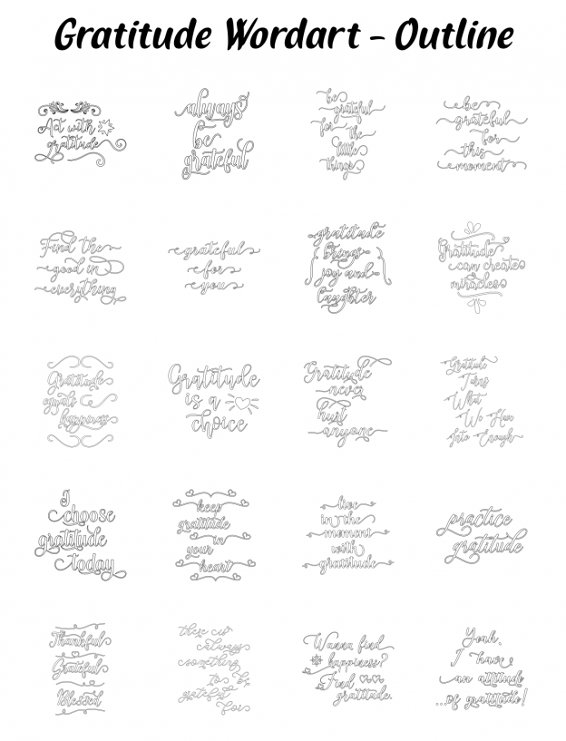 Zen PLR Typography Gratitude Wordart Outline