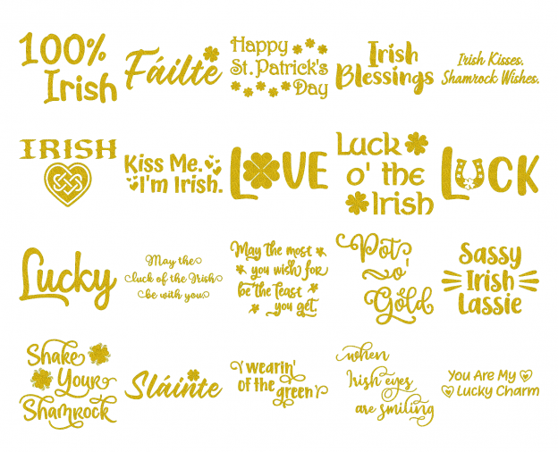 Zen PLR Typography Irish Glitter Wordart Gold