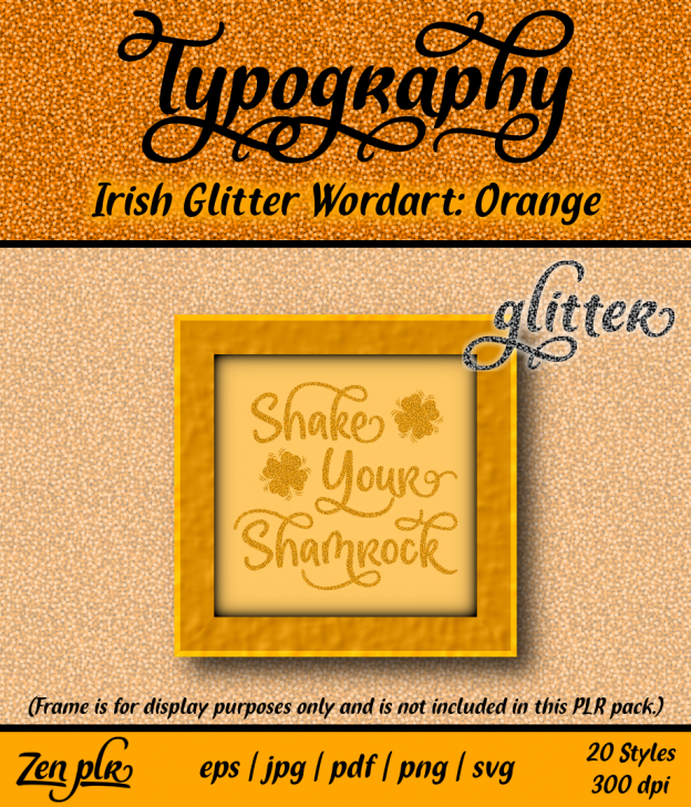 Zen PLR Typography Irish Glitter Wordart Orange Front Cover
