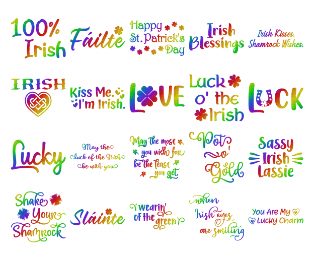 Zen PLR Typography Irish Glitter Wordart Rainbow