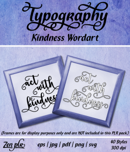 Zen PLR Typography Kindness Wordart Front Cover