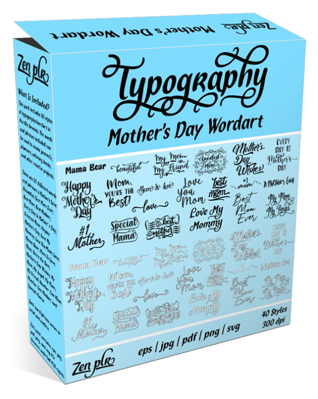 Zen PLR Typography Mother's Day Wordart Product Cover