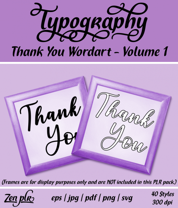 Zen PLR Typography Thank You Wordart Volume 1 Front Cover