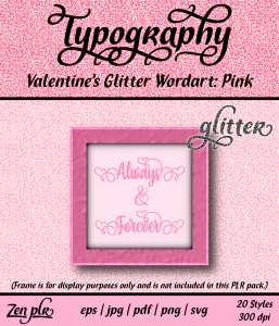 Zen PLR Typography Valentines Glitter Wordart Pink Front Cover