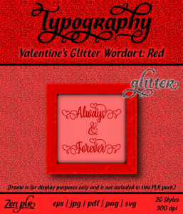 Zen PLR Typography Valentines Glitter Wordart Red Front Cover