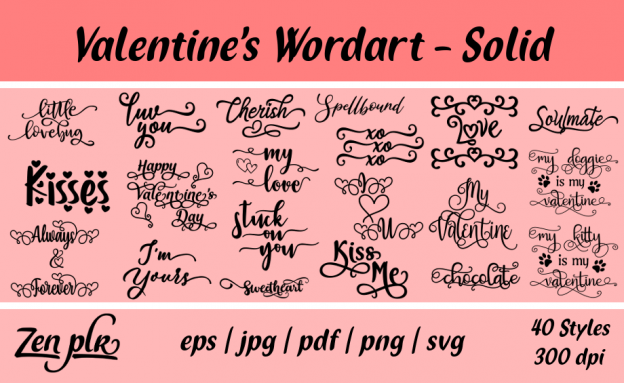 Zen PLR Typography Valentine's Wordart Solid