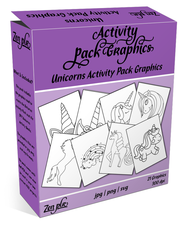 Zen PLR Unicorns Activity Pack Graphics Product Cover